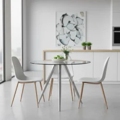 Runder Glastisch mit 3-Fußgestell in Chrom - Convilla