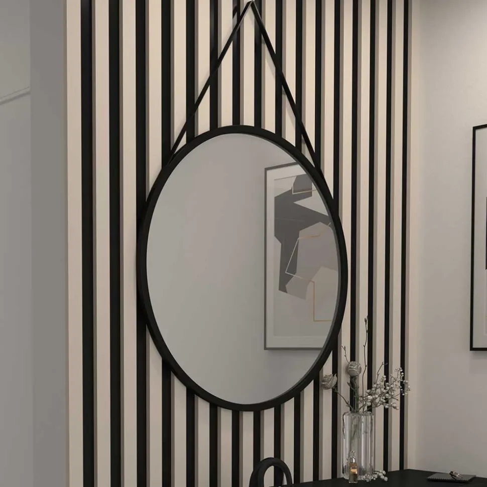 Runder Hängespiegel in Schwarz Metallrahmen - Emotionnel