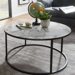 Runder Hochglanz Wohnzimmertisch in Marmoroptik - Domi