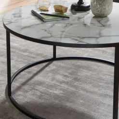 Runder Hochglanz Wohnzimmertisch in Marmoroptik - Domi