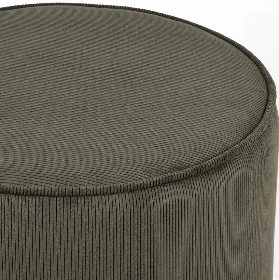 Runder Hocker Pouf aus Cord in Oliv Grün - Brisbane