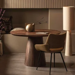 Runder Holztisch in Walnuss Braun - Vrenzo