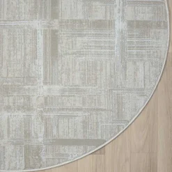 Runder Kurzflor Teppich in Creme und Beige - Miaoli