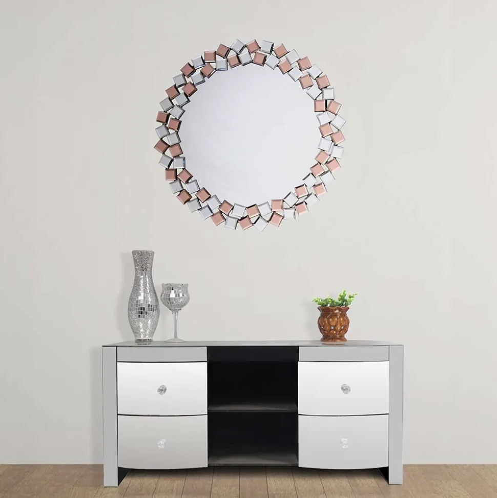 Runder Mosaik Spiegel in Rosegold - Promenada