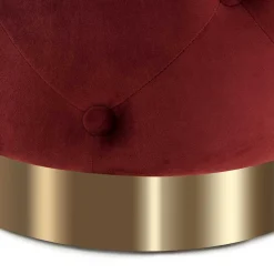 Runder Polsterhocker in Dunkelrot & Gold - Abenda