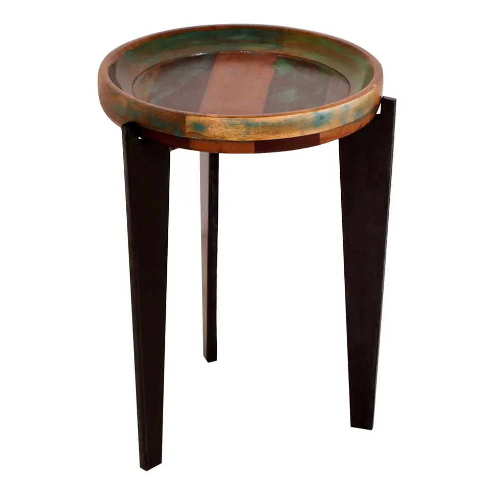 Runder Shabby Chic Beistelltisch aus Altholz - Vosbadus