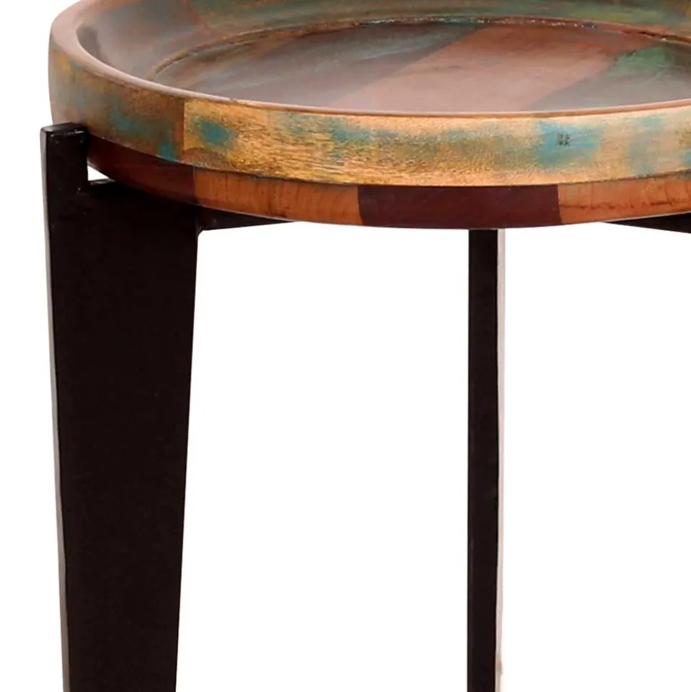 Runder Shabby Chic Beistelltisch aus Altholz - Vosbadus