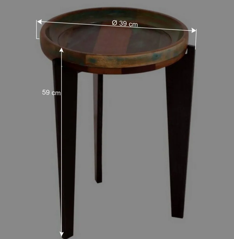 Runder Shabby Chic Beistelltisch aus Altholz - Vosbadus