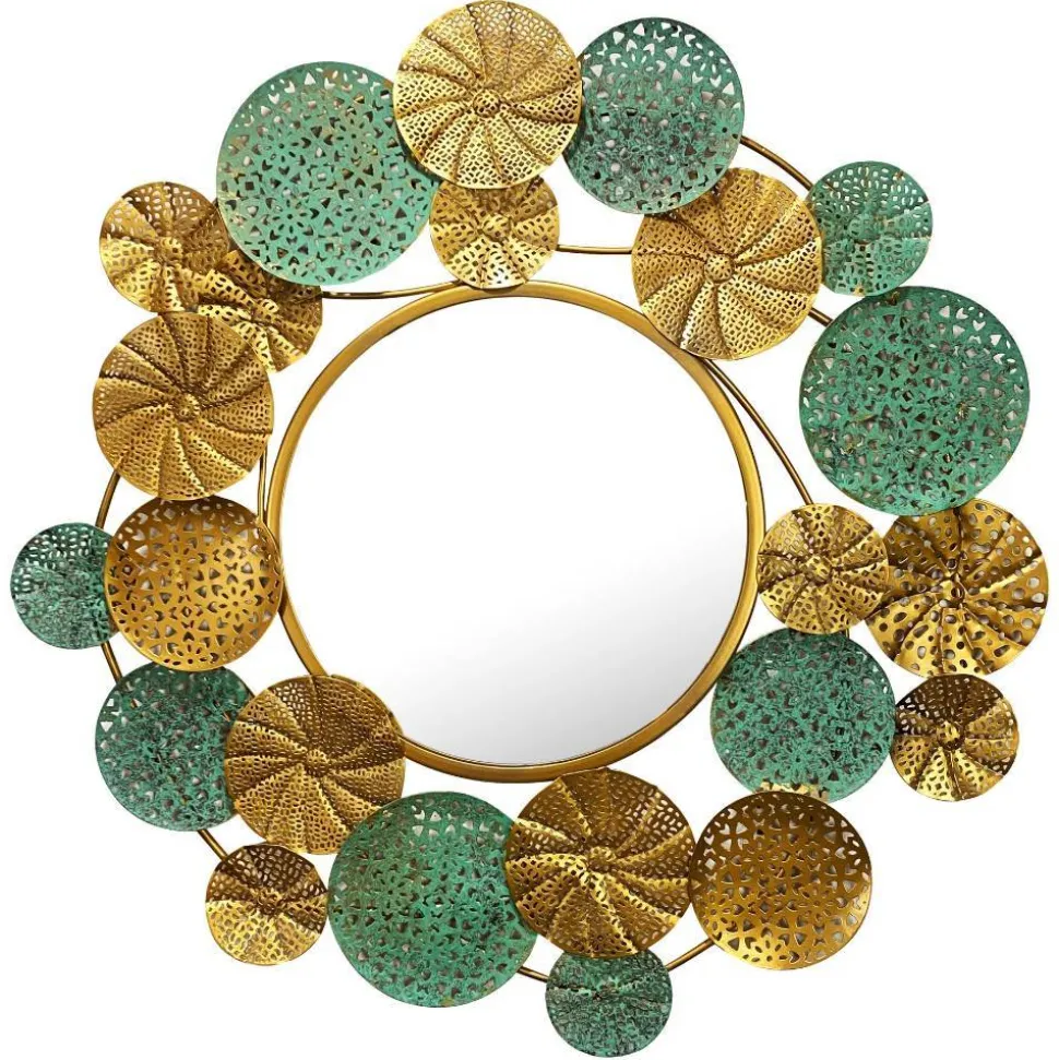 Runder Spiegel in Altgold und Grün - Biljana