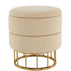Runder Stauraum Hocker in Creme & Gold - Loeesa
