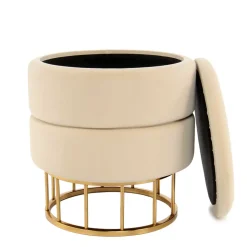 Runder Stauraum Hocker in Creme & Gold - Loeesa