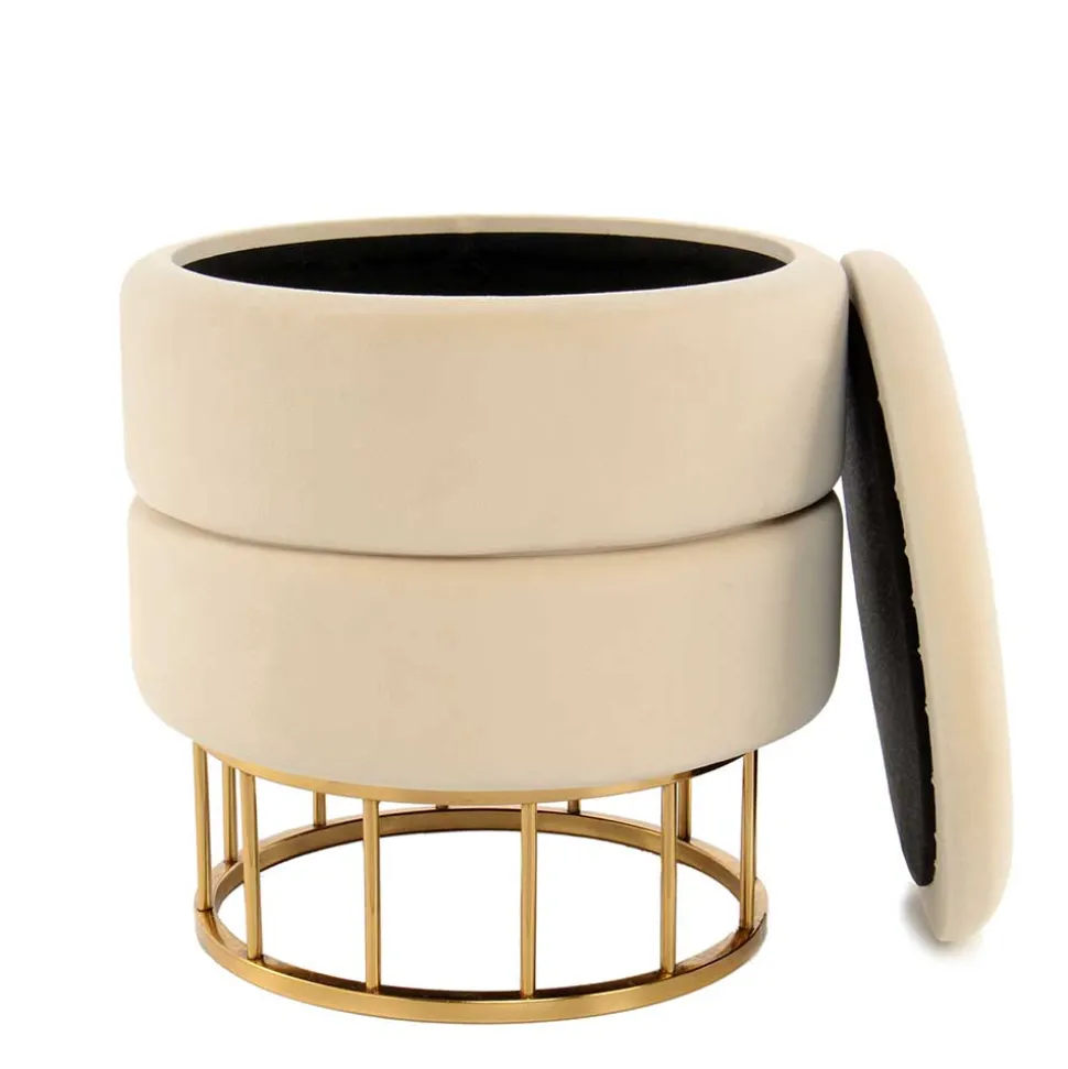 Runder Stauraum Hocker in Creme & Gold - Loeesa