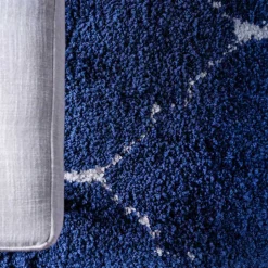 Runder Teppich in Dunkelblau & Creme Hochflor - Vimanco