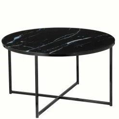 Runder Wohnzimmer Glastisch in Marmor Schwarz - Adiana