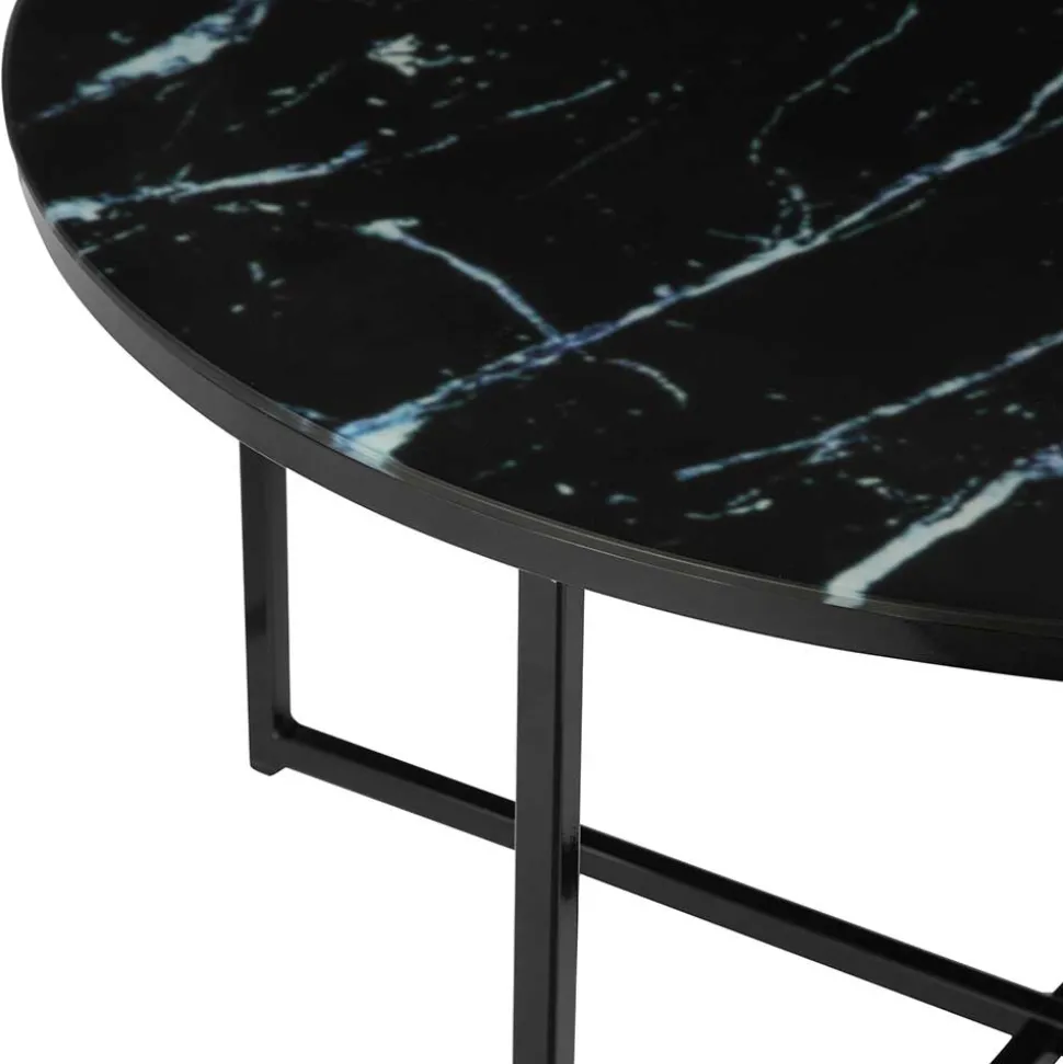 Runder Wohnzimmer Glastisch in Marmor Schwarz - Adiana
