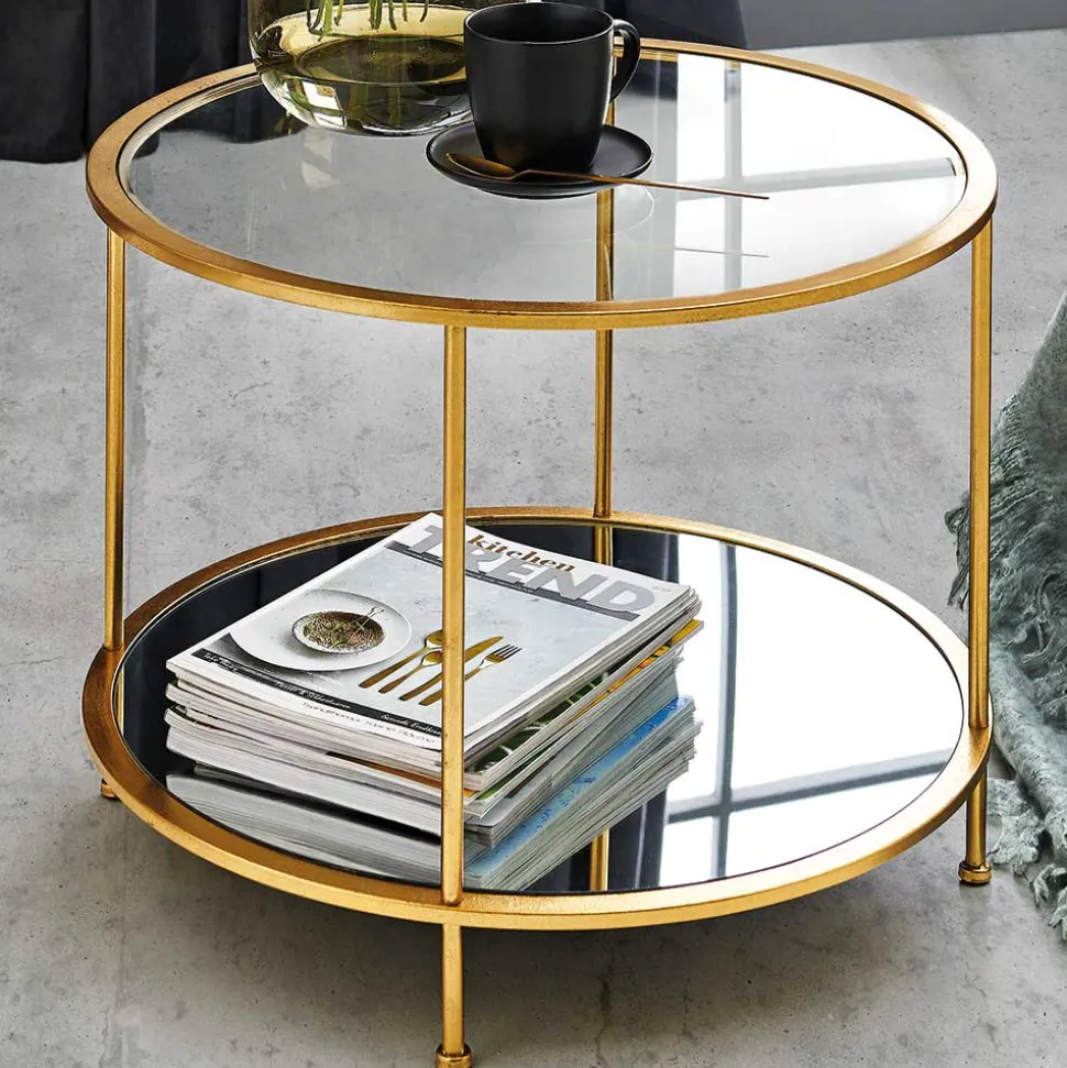 Runder Wohnzimmer Tisch mit Glas & Spiegelglas - Alisa