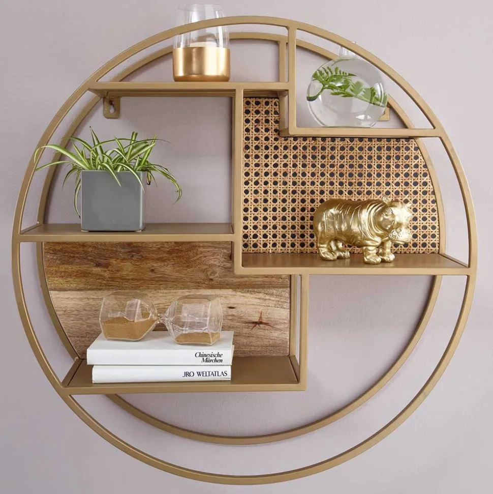 Rundes Hängeregal in Messing aus Metall - Perunia