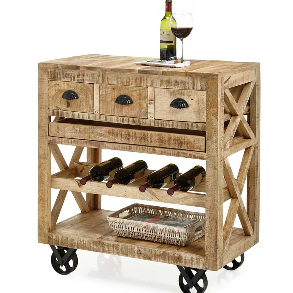 Rustikaler Barwagen auf Metallrollen - Radulyn