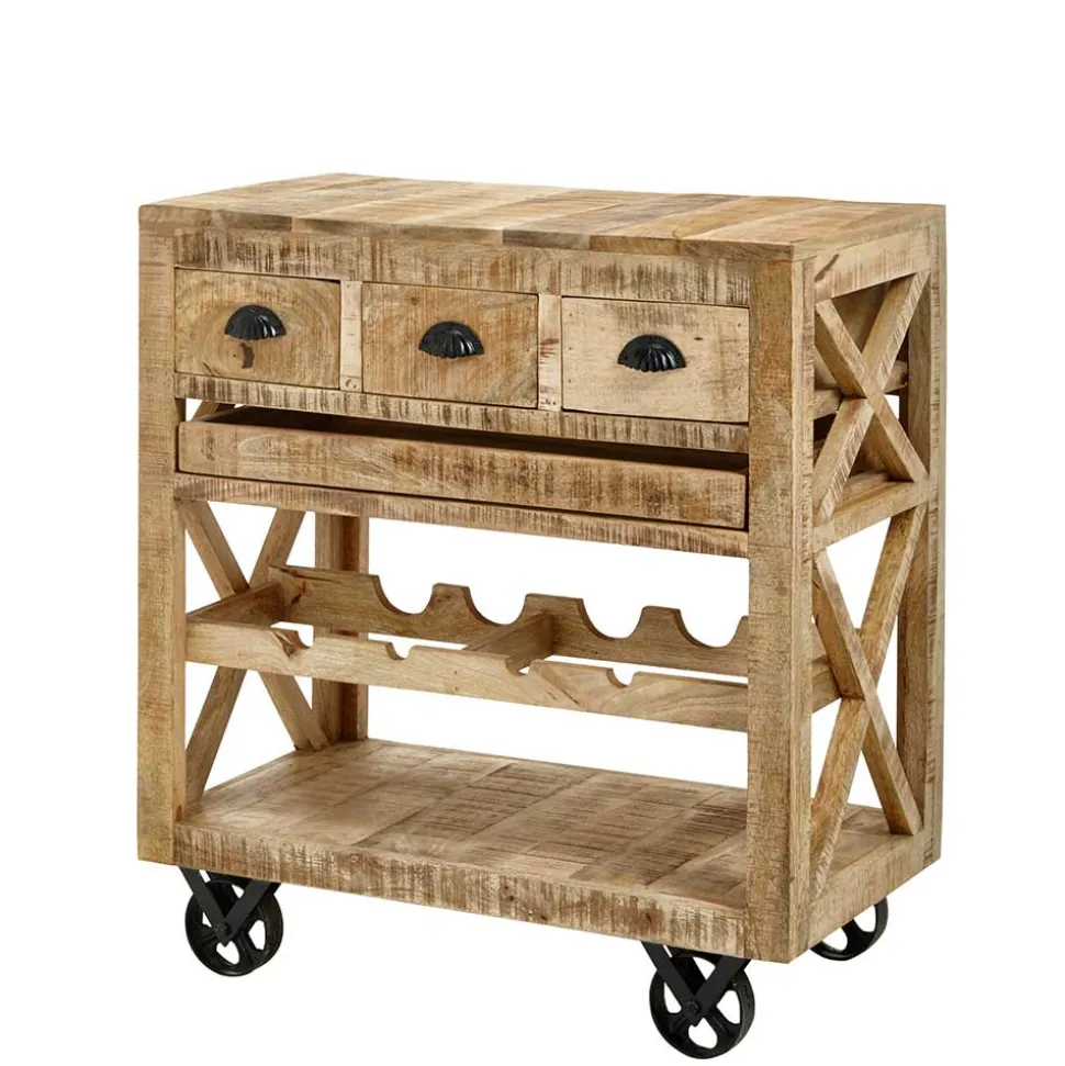 Rustikaler Barwagen auf Metallrollen - Radulyn