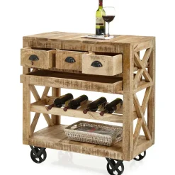 Rustikaler Barwagen auf Metallrollen - Radulyn