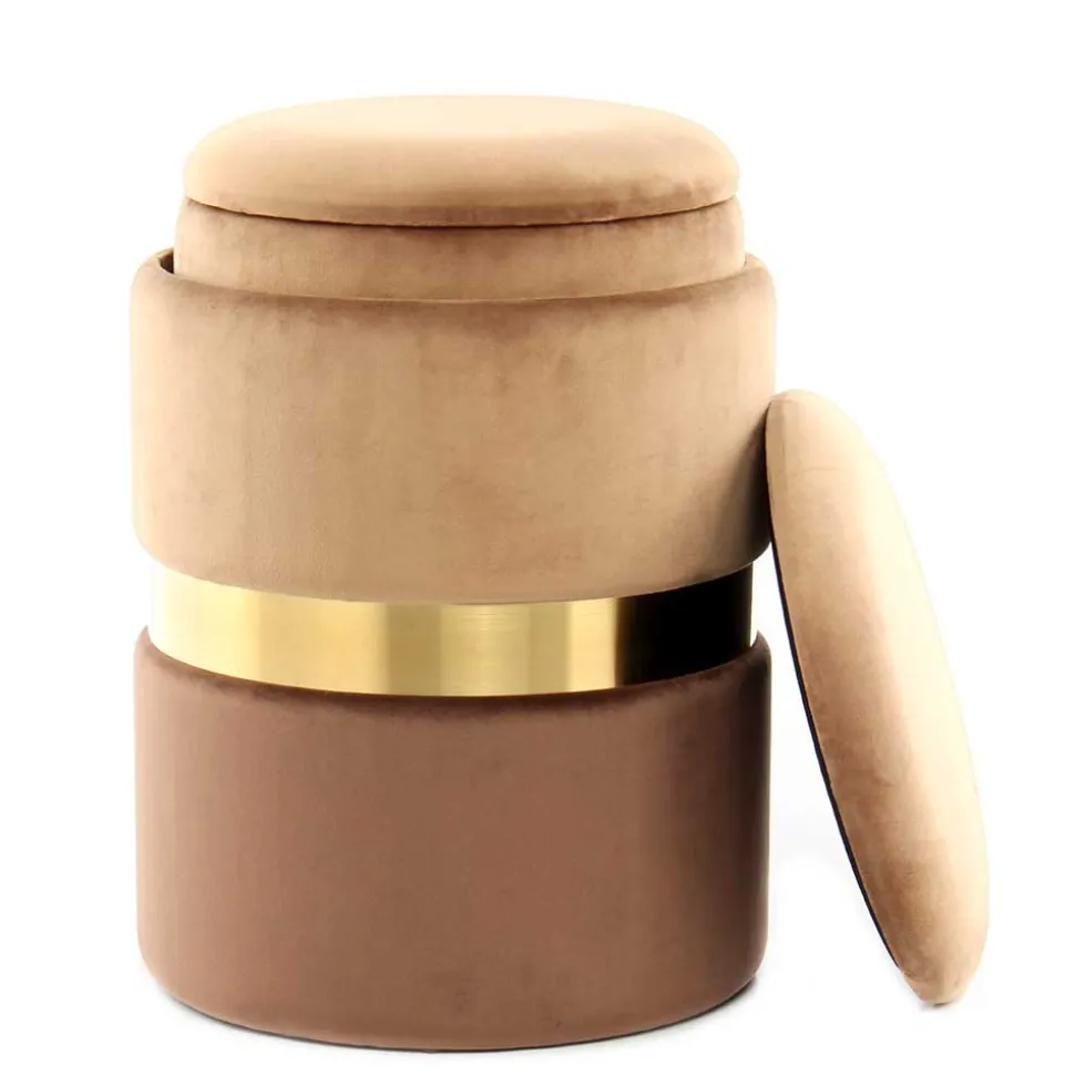 Samt Hocker Set in Hellbraun & Braun - Valerana (zweiteilig)