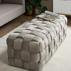 Samt Polsterbank in Taupe - Flechtoptik - Josch