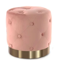 Samt Polsterhocker mit Knopf-Heftungen - Teamona