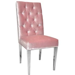 Samt Polsterstuhl in Rosa mit Edelstahl Gestell - Lucinda