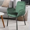 Samt Polsterstuhl mit Armlehnen in Grün - Panura