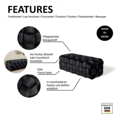 Samt Sitzbank in Schwarz Flechtdesign - Addara