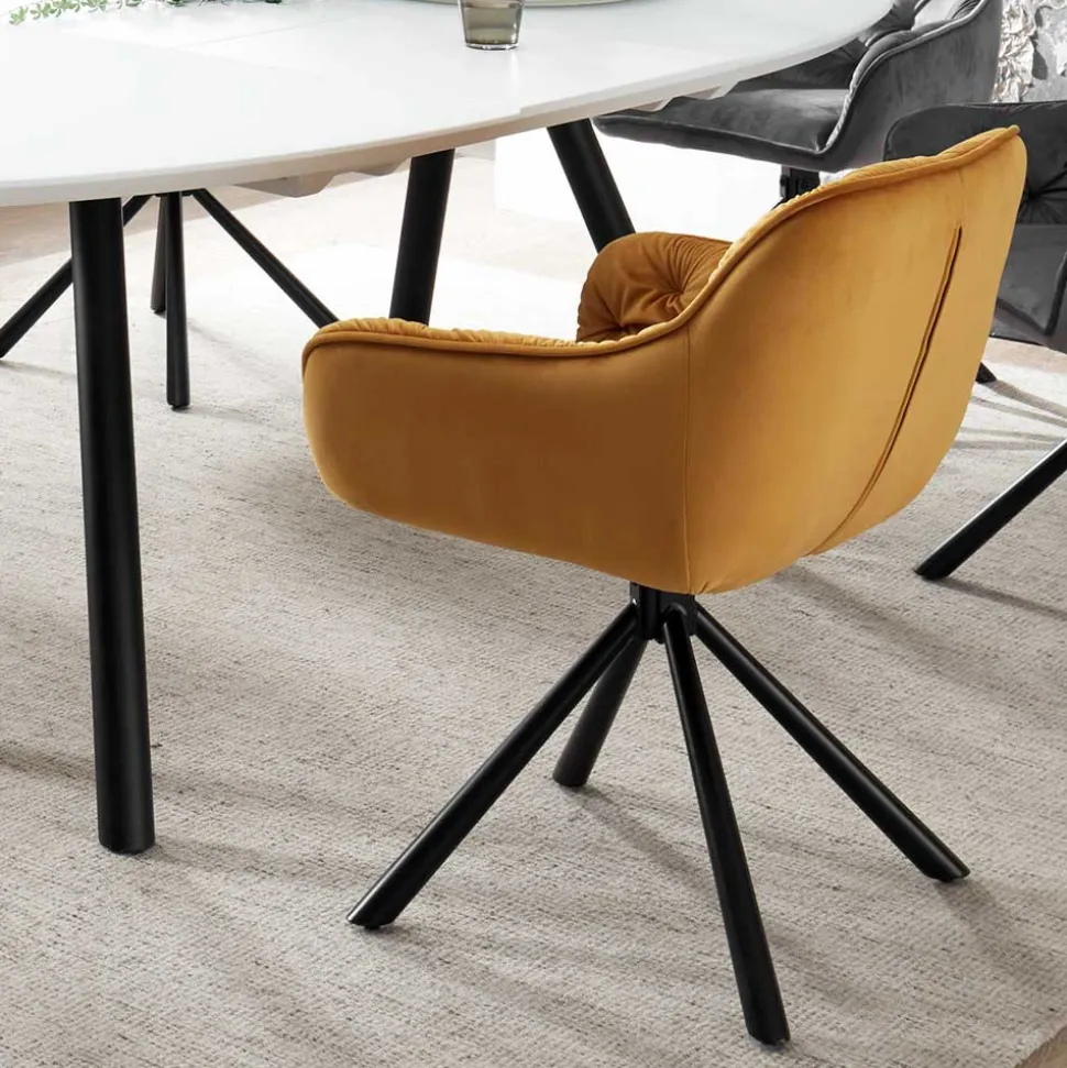 Samt Tischsessel in Gold mit Schwarz - Viradio (2er Set)