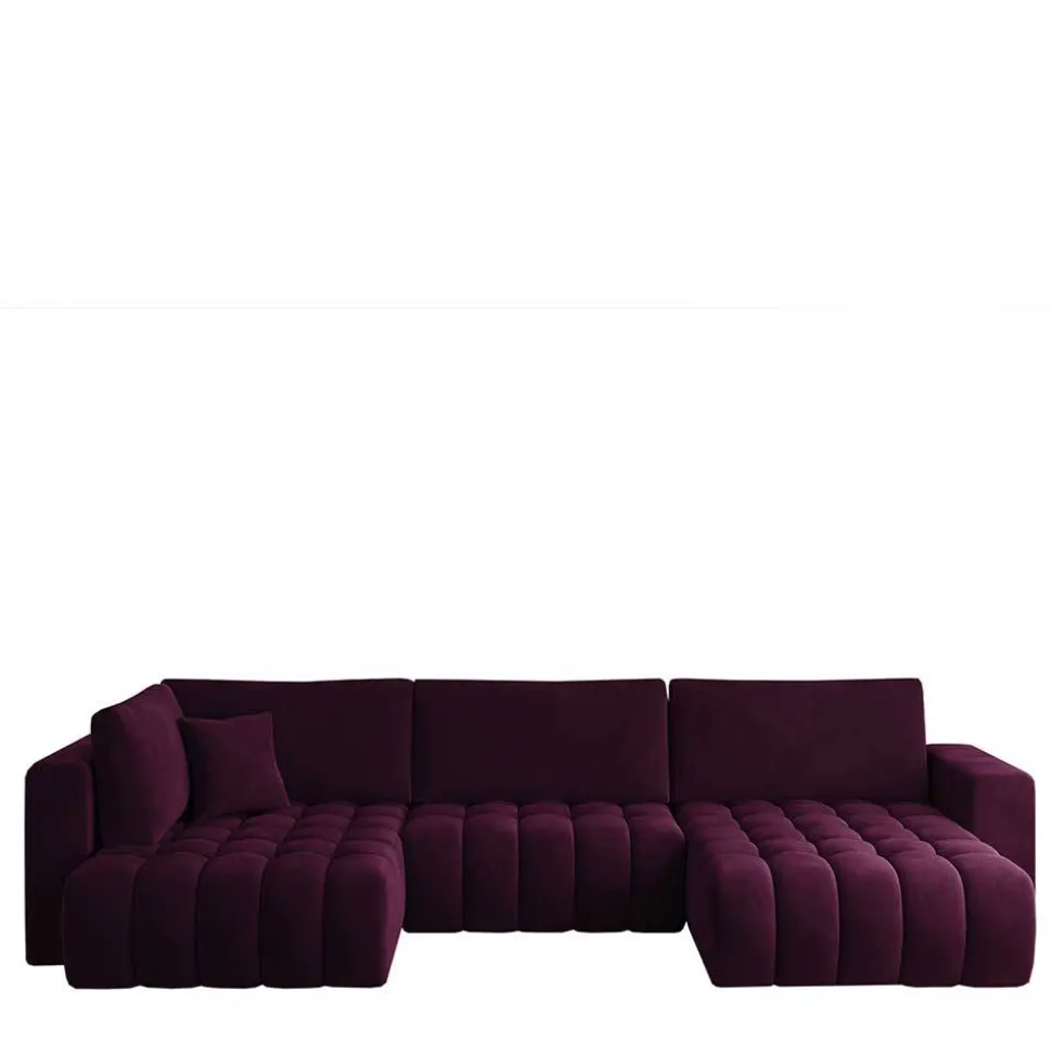 Samt U-Couch in Dunkelrot - Viersitzer - Lakes