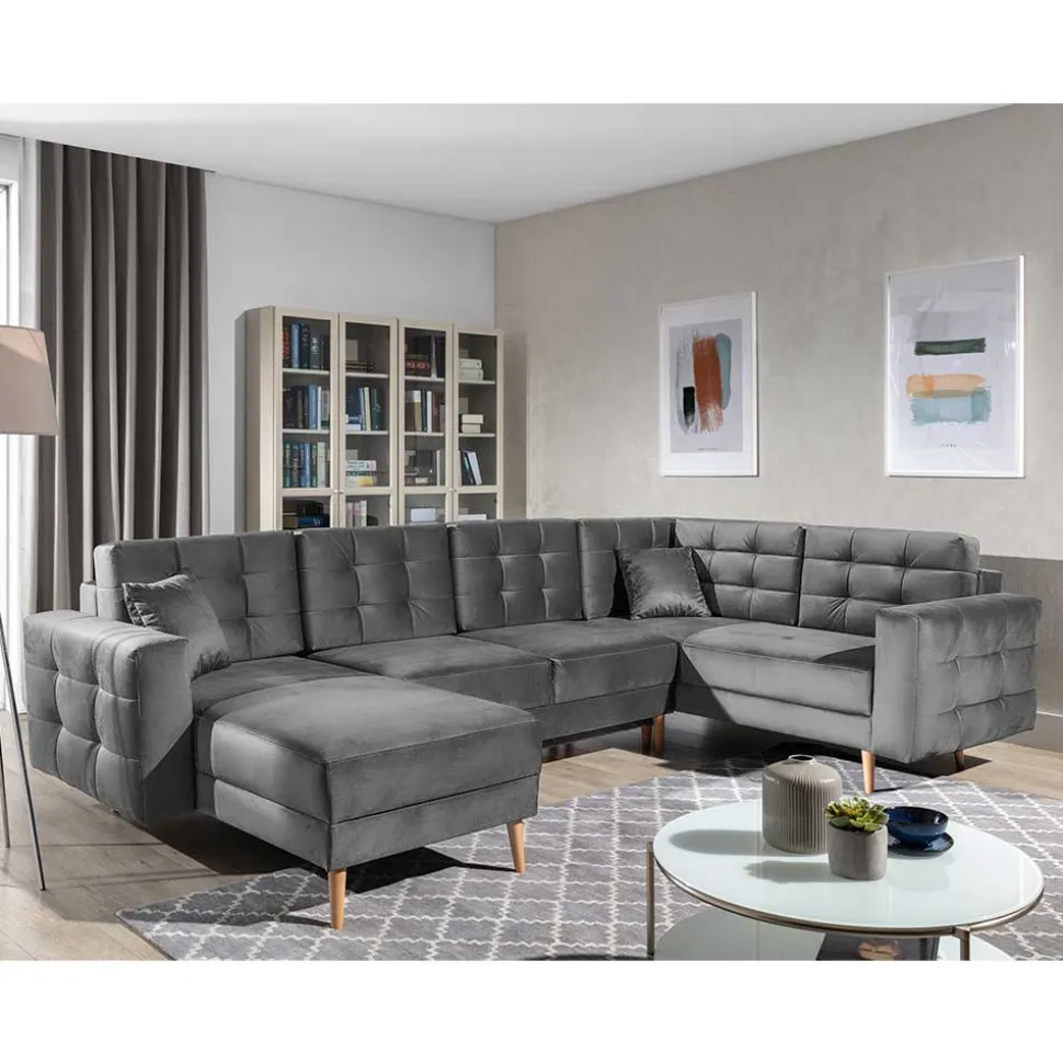 Samt Wohnlandschaft in Grau - Joyma