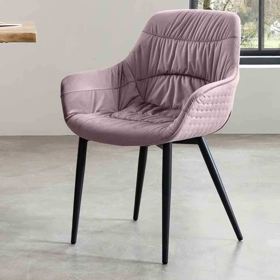 Samtstuhl mit Armlehnen in Altrosa - Blacer