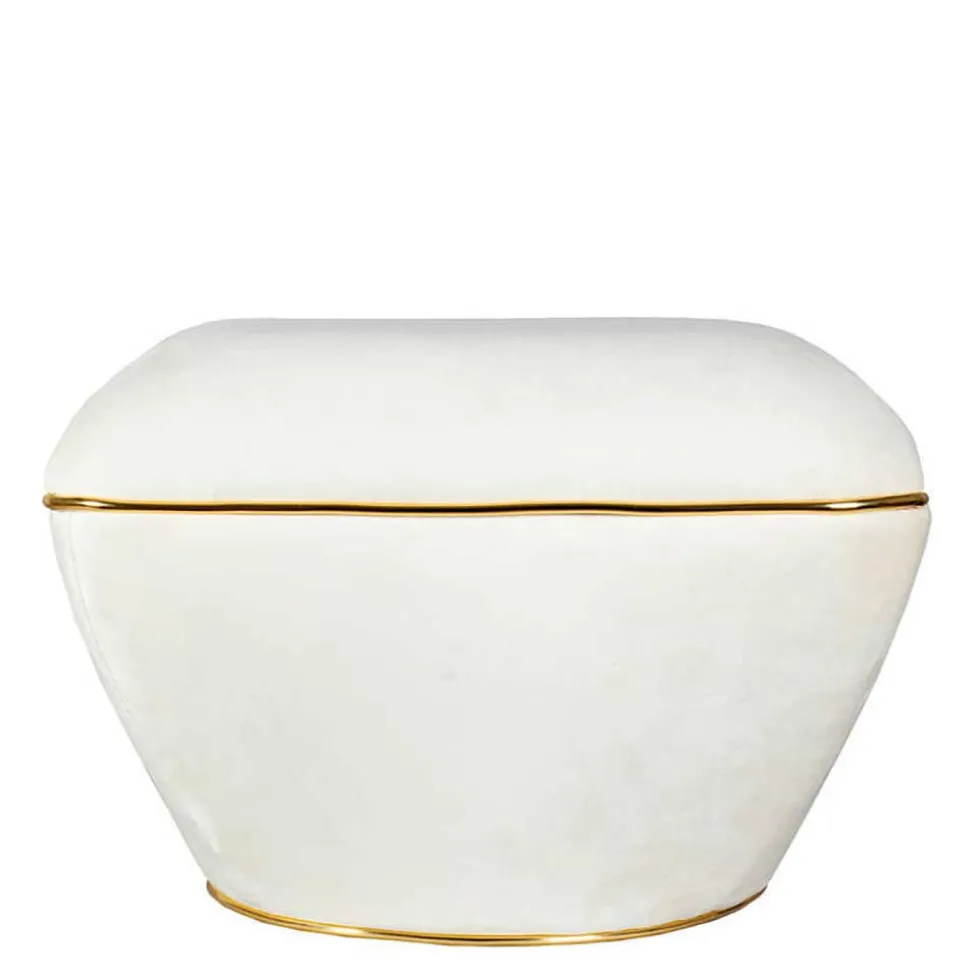 Samtvelours Hocker in Cremeweiß - Cedrom