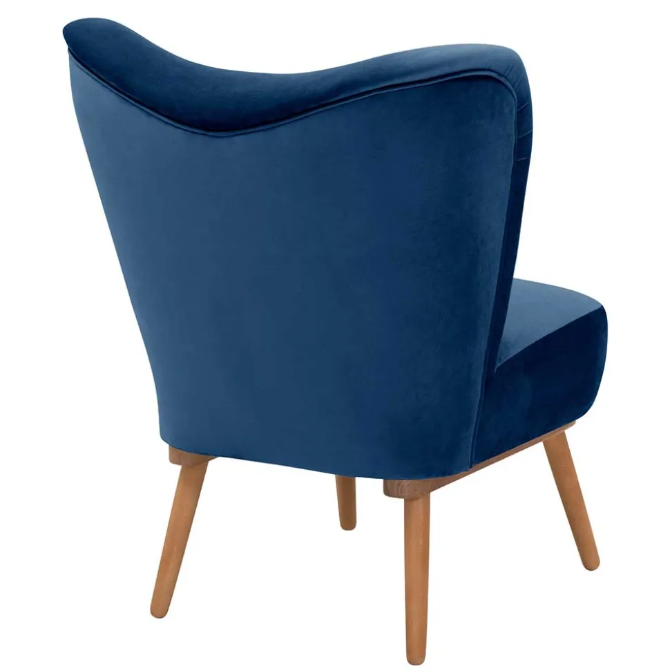 Samtvelours Sessel in Dunkelblau und Erle - Tazza