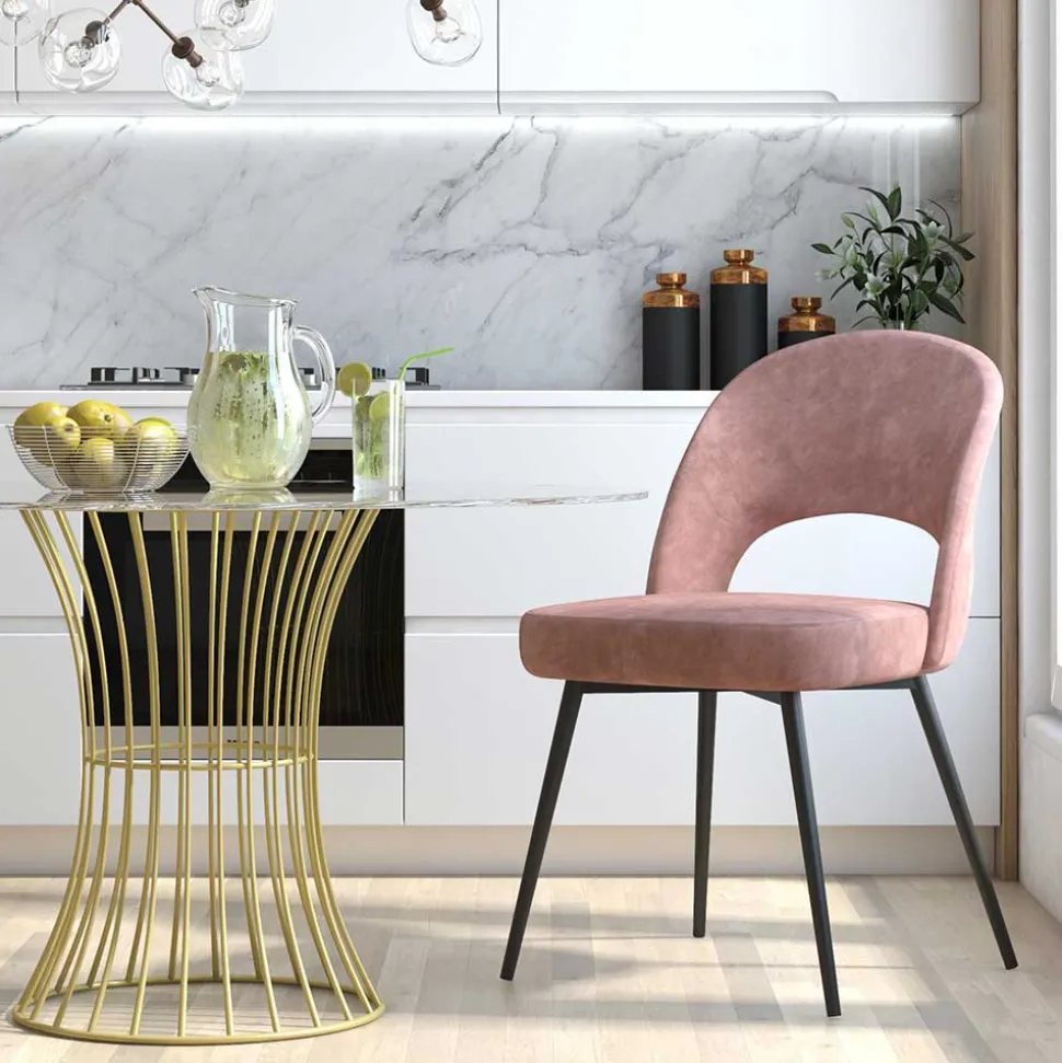 Samtvelours Stuhl in Altrosa - Landhuis