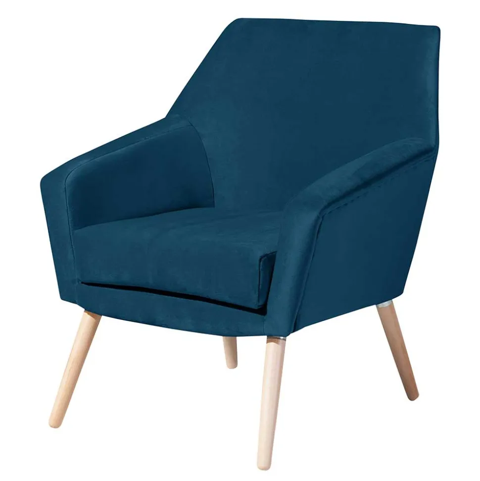Samtvelours-Sessel in Petrol Blau - Bakra