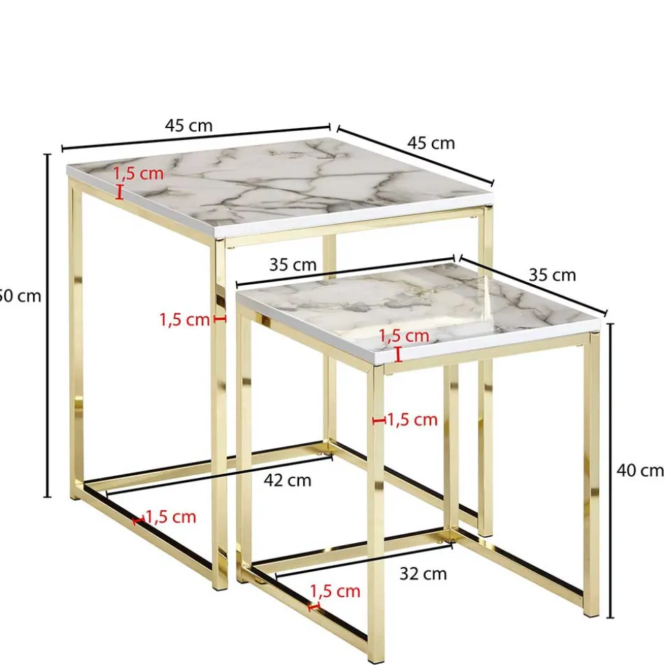 2-Satz Couchtisch in Marmor Optik - Vilanda (zweiteilig)