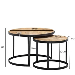2-Satz Couchtisch mit Holzplatte Rund - Bernesa (zweiteilig)