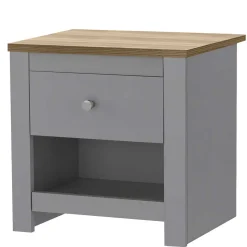 Scandi Chic Nachtkommode in Grau mit Eiche - Donia