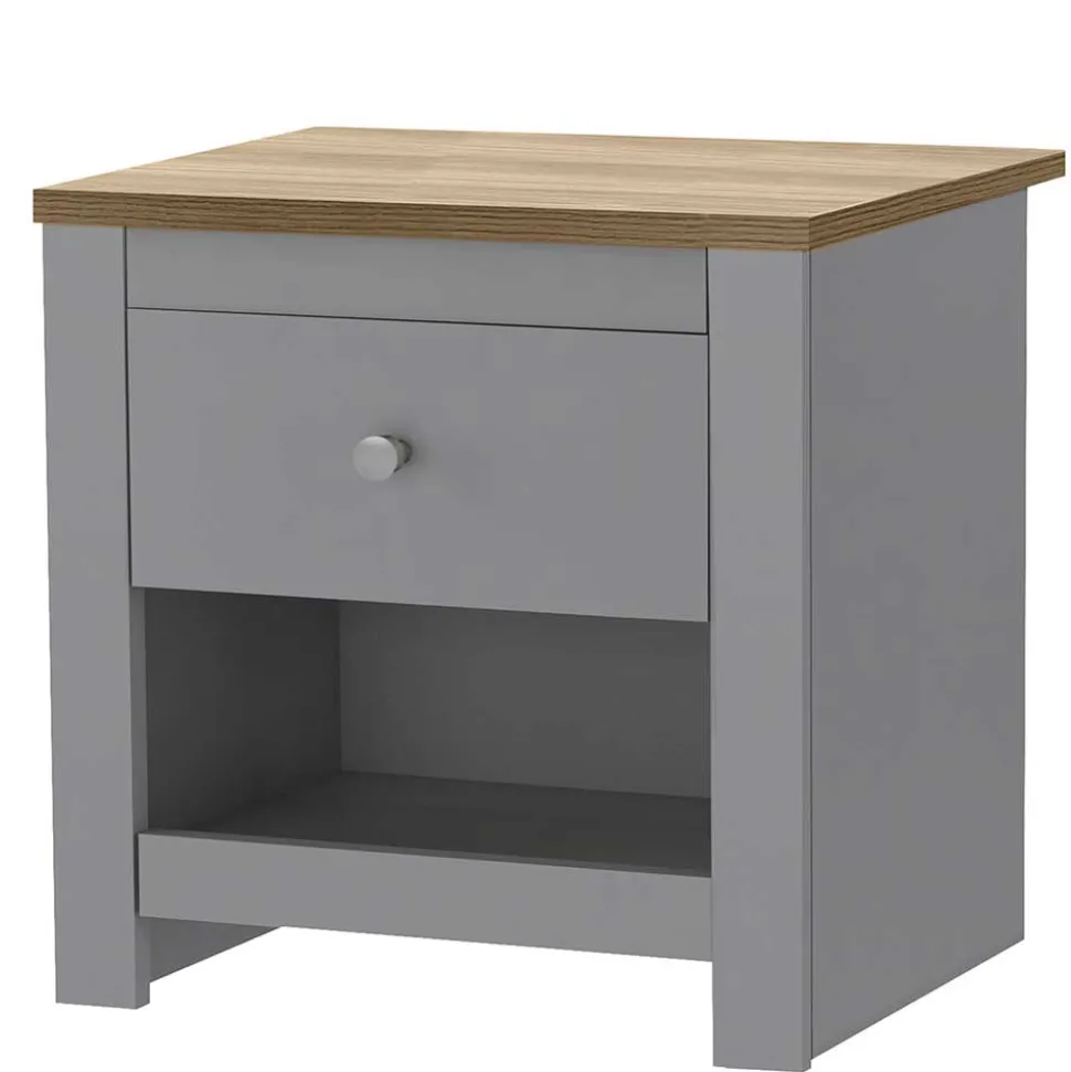 Scandi Chic Nachtkommode in Grau mit Eiche - Donia