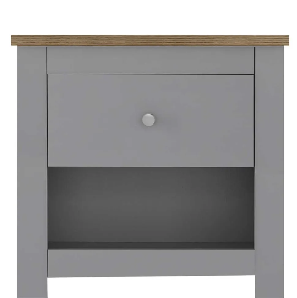 Scandi Chic Nachtkommode in Grau mit Eiche - Donia