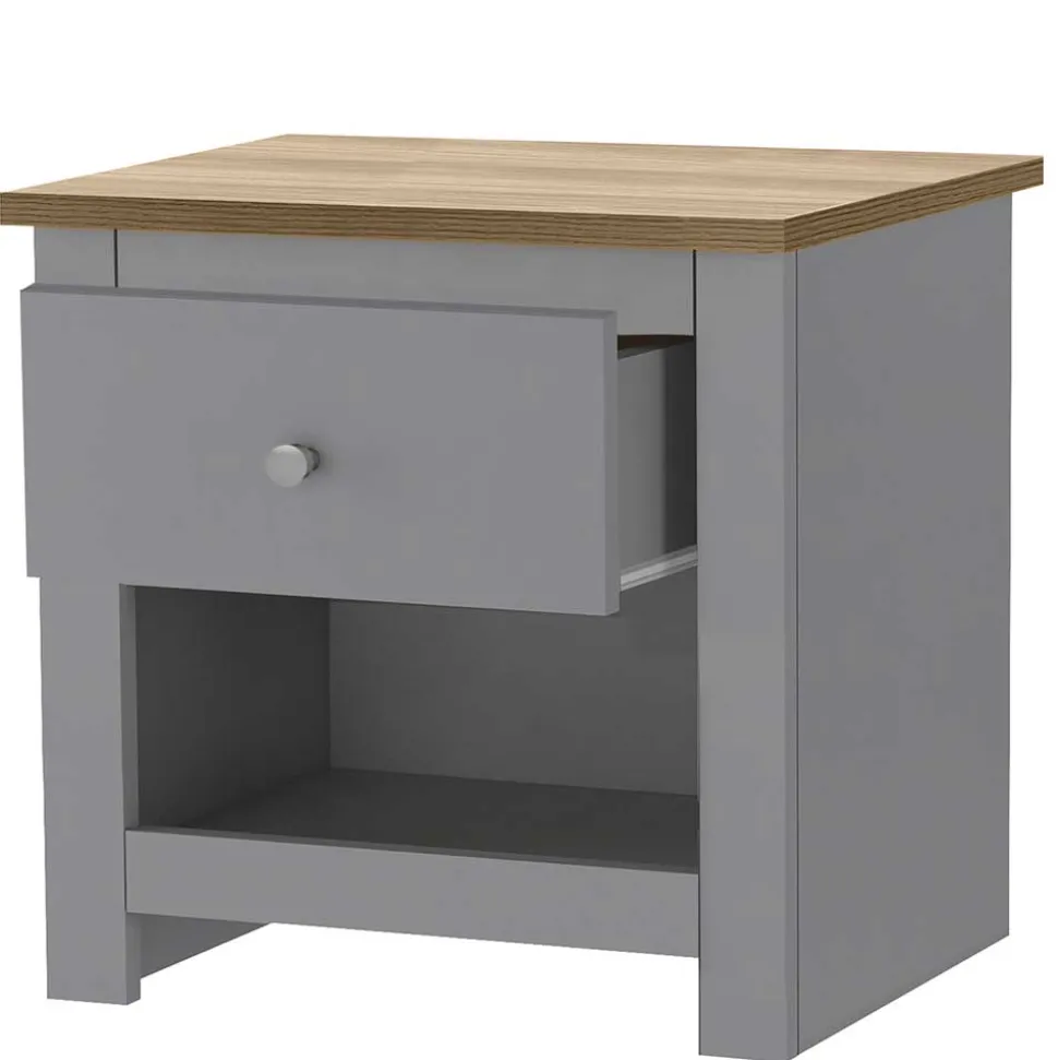 Scandi Chic Nachtkommode in Grau mit Eiche - Donia