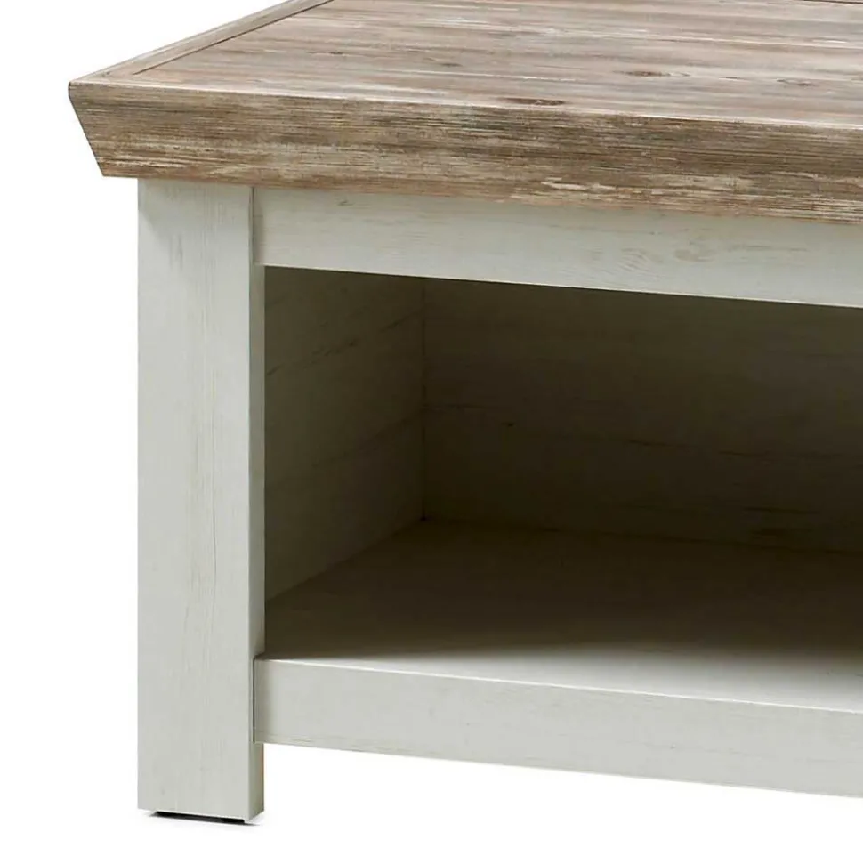 Scandi Chic Truhentisch in 86x86 cm Nedita Weiß & Pinie Shabby