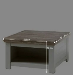 Scandi Chic Truhentisch in 86x86 cm Nedita Weiß & Pinie Shabby