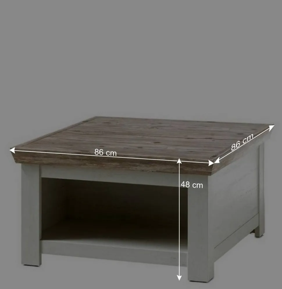 Scandi Chic Truhentisch in 86x86 cm Nedita Weiß & Pinie Shabby