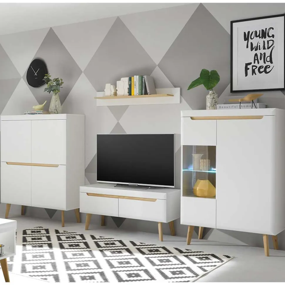 Scandi Chic TV Wohnwand Möbel - Ginko (vierteilig)