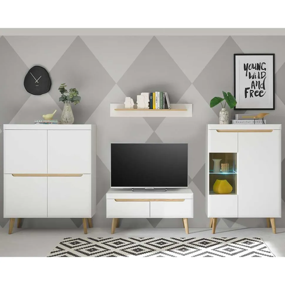 Scandi Chic TV Wohnwand Möbel - Ginko (vierteilig)