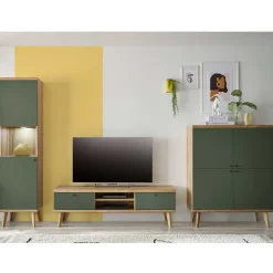 Scandi Chic Wohnwand in Graugrün - Oliva (dreiteilig)